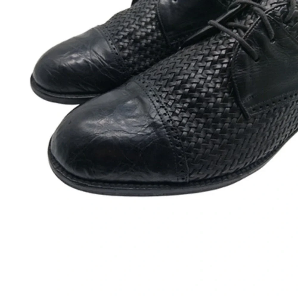 Mezlan Shoes Mens Size 9.5 Black Crocodile Woven Salinas Cap Toe Derby Dress